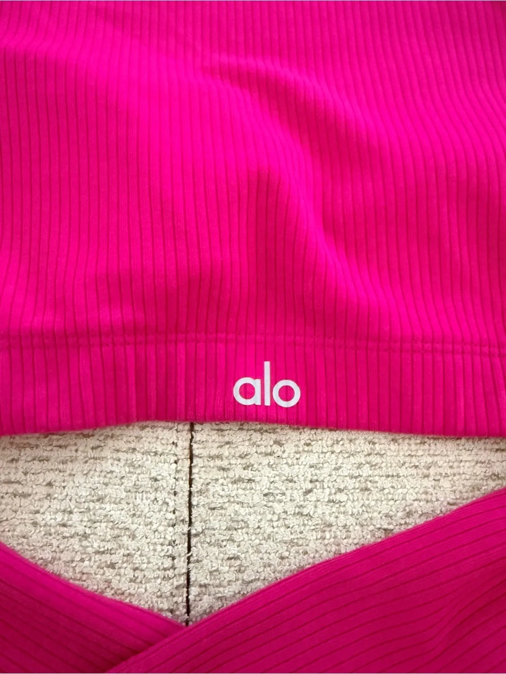 ALO Yoga Bright Magenta Ribbed Long Sleeve Crop Top